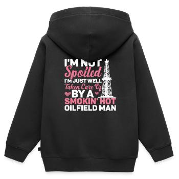 Champ pétrolifère - Sweat Premium à capuche zippé enfant bio - noir - Dos - AI Model Kid Male (0cm)