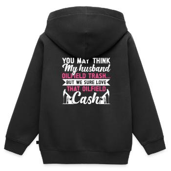Champ pétrolifère - Sweat Premium à capuche zippé enfant bio - noir - Dos - AI Model Kid Male (0cm)