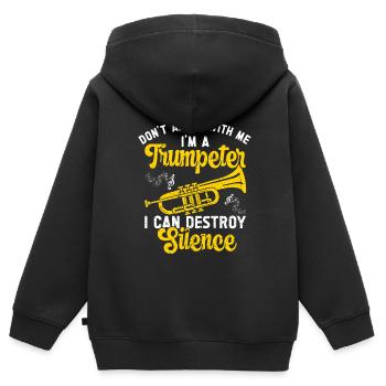 Trompete - Kinder Premium Organic Zip Hoodie - Schwarz - Hinten - AI Model Kid Male (0cm)