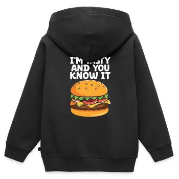 Hamburger - Sweat Premium à capuche zippé enfant bio - noir - Dos - AI Model Kid Male (0cm)