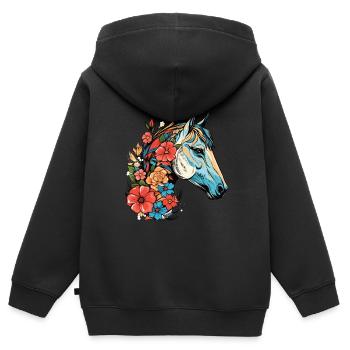 Cavalier Cheval Portrait Western Cowboy - Sweat Premium à capuche zippé enfant bio - noir - Dos - AI Model Kid Male (0cm)
