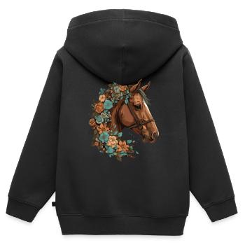 Cavalier Cheval Portrait Western Cowboy - Sweat Premium à capuche zippé enfant bio - noir - Dos - AI Model Kid Male (0cm)