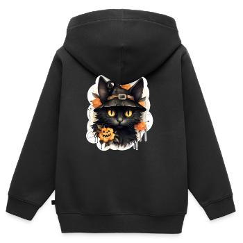 Chat noir d’Halloween - Sweat Premium à capuche zippé enfant bio - noir - Dos - AI Model Kid Male (0cm)