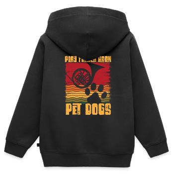 Französischer Hornhund -Spieler Hornist Messing - Kinder Premium Organic Zip Hoodie - Schwarz - Hinten - AI Model Kid Male (0cm)