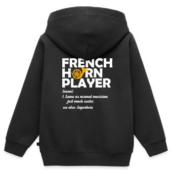 Französischer Horn -Spieler Hornist Messing Musik - Kinder Premium Organic Zip Hoodie - Schwarz - Hinten - AI Model Kid Male (0cm)