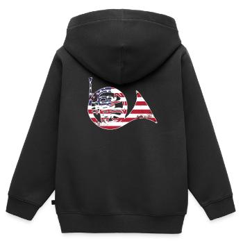 Französischer Horn -Spieler Hornist Messing Musik - Kinder Premium Organic Zip Hoodie - Schwarz - Hinten - AI Model Kid Male (0cm)