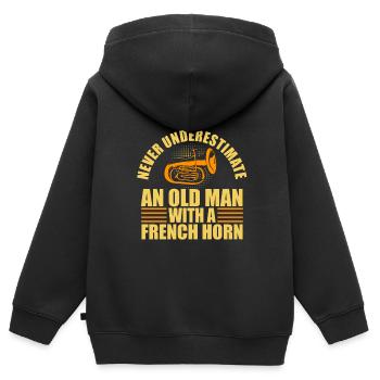 Französischer Horn -Spieler Hornist Messing Musik - Kinder Premium Organic Zip Hoodie - Schwarz - Hinten - AI Model Kid Male (0cm)