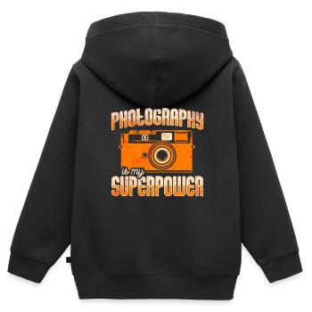Fotografie -Fotoshooting Für Fotokamera. - Kinder Premium Organic Zip Hoodie - Schwarz - Hinten - AI Model Kid Male (0cm)