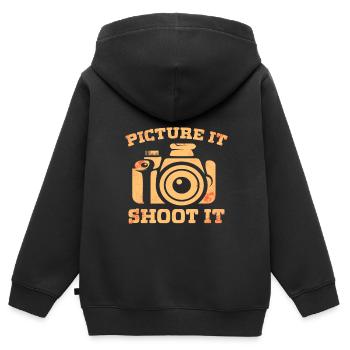 Fotografie -Fotoshooting Für Fotokamera. - Kinder Premium Organic Zip Hoodie - Schwarz - Hinten - AI Model Kid Male (0cm)