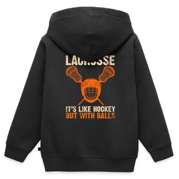 Lacrosse Torwart Lacrosse Handschuhe Kleben Locker - Kinder Premium Organic Zip Hoodie - Schwarz - Hinten - AI Model Kid Male (0cm)