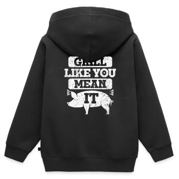 Grill Grillgrill Schweinefleisch - Kinder Premium Organic Zip Hoodie - Schwarz - Hinten - AI Model Kid Male (0cm)