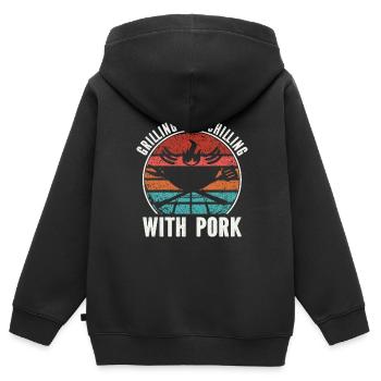 Grill Grillgrill Schweinefleisch - Kinder Premium Organic Zip Hoodie - Schwarz - Hinten - AI Model Kid Male (0cm)