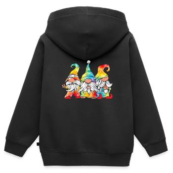 Trois Gnomes Hippies Groovy Bandage Dye Gnomies - Sweat Premium à capuche zippé enfant bio - noir - Dos - AI Model Kid Male (0cm)
