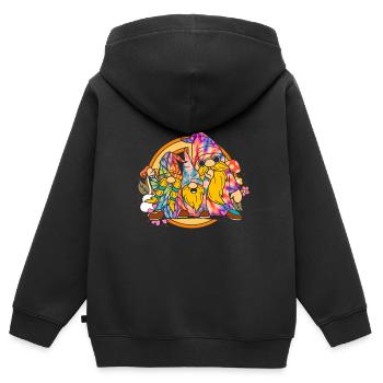 Trois Gnomes Hippies Groovy Bandage Dye Gnomies - Sweat Premium à capuche zippé enfant bio - noir - Dos - AI Model Kid Male (0cm)