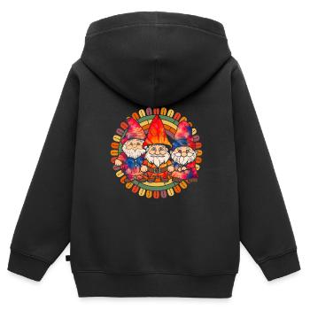 Trois Gnomes Hippies Groovy Bandage Dye Gnomies - Sweat Premium à capuche zippé enfant bio - noir - Dos - AI Model Kid Male (0cm)