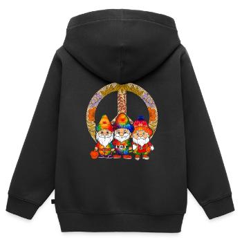 Trois Gnomes Hippies Groovy Bandage Dye Gnomies - Sweat Premium à capuche zippé enfant bio - noir - Dos - AI Model Kid Male (0cm)