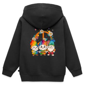 Trois Gnomes Hippies Groovy Bandage Dye Gnomies - Sweat Premium à capuche zippé enfant bio - noir - Dos - AI Model Kid Male (0cm)