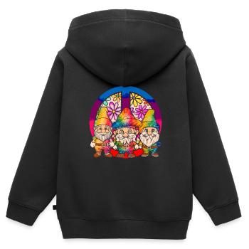 Trois Gnomes Hippies Groovy Bandage Dye Gnomies - Sweat Premium à capuche zippé enfant bio - noir - Dos - AI Model Kid Male (0cm)