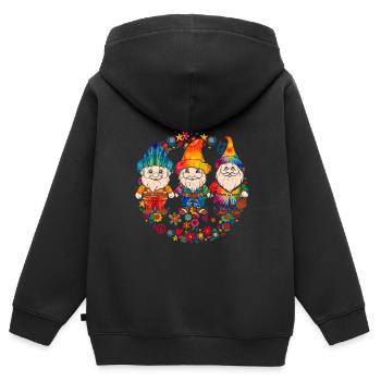 Trois Gnomes Hippies Groovy Bandage Dye Gnomies - Sweat Premium à capuche zippé enfant bio - noir - Dos - AI Model Kid Male (0cm)