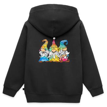 Trois Gnomes Hippies Groovy Bandage Dye Gnomies - Sweat Premium à capuche zippé enfant bio - noir - Dos - AI Model Kid Male (0cm)