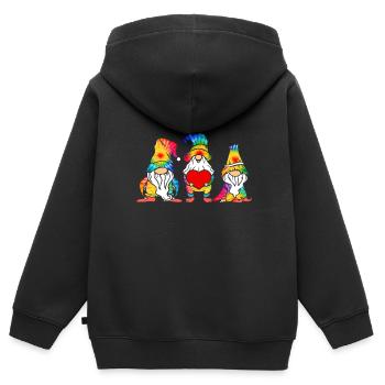 Trois Gnomes Hippies Groovy Bandage Dye Gnomies - Sweat Premium à capuche zippé enfant bio - noir - Dos - AI Model Kid Male (0cm)