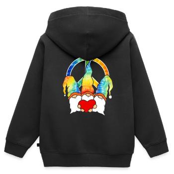 Trois Gnomes Hippies Groovy Bandage Dye Gnomies - Sweat Premium à capuche zippé enfant bio - noir - Dos - AI Model Kid Male (0cm)