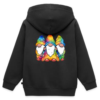 Trois Gnomes Hippies Groovy Bandage Dye Gnomies - Sweat Premium à capuche zippé enfant bio - noir - Dos - AI Model Kid Male (0cm)