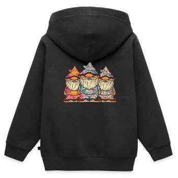 Trois Gnomes Hippies Groovy Bandage Dye Gnomies - Sweat Premium à capuche zippé enfant bio - noir - Dos - AI Model Kid Male (0cm)