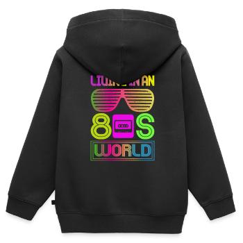 Fille garçon enfants 70 s 80 s 90 s Disco Costume tenue - Sweat Premium à capuche zippé enfant bio - noir - Dos - AI Model Kid Male (0cm)