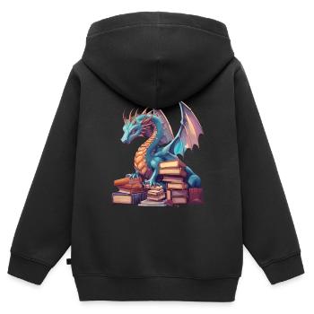 Dragons Und Bücher Nerd Dragon Liebhaber - Kinder Premium Organic Zip Hoodie - Schwarz - Hinten - AI Model Kid Male (0cm)