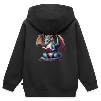 Dragons Und Bücher Nerd Dragon Liebhaber - Kinder Premium Organic Zip Hoodie - Schwarz - Hinten - AI Model Kid Male (0cm)