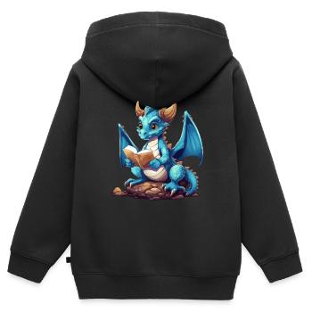 Dragons Und Bücher Nerd Dragon Liebhaber - Kinder Premium Organic Zip Hoodie - Schwarz - Hinten - AI Model Kid Male (0cm)