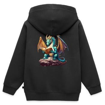 Dragons Und Bücher Nerd Dragon Liebhaber - Kinder Premium Organic Zip Hoodie - Schwarz - Hinten - AI Model Kid Male (0cm)