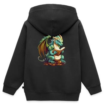 Dragons Und Bücher Nerd Dragon Liebhaber - Kinder Premium Organic Zip Hoodie - Schwarz - Hinten - AI Model Kid Male (0cm)
