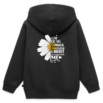 Je peux tout faire à travers la fleur de marguerite du Christ - Sweat Premium à capuche zippé enfant bio - noir - Dos - AI Model Kid Male (0cm)