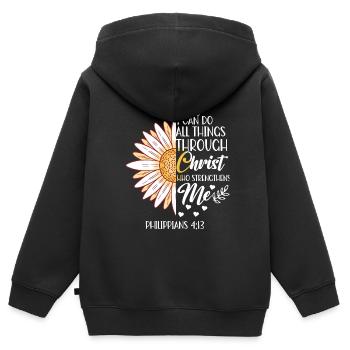 Je peux tout faire à travers la fleur de marguerite du Christ - Sweat Premium à capuche zippé enfant bio - noir - Dos - AI Model Kid Male (0cm)