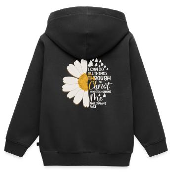 Je peux tout faire à travers la fleur de marguerite du Christ - Sweat Premium à capuche zippé enfant bio - noir - Dos - AI Model Kid Male (0cm)