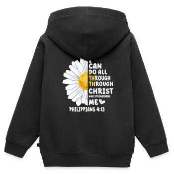 Je peux tout faire à travers la fleur de marguerite du Christ - Sweat Premium à capuche zippé enfant bio - noir - Dos - AI Model Kid Male (0cm)