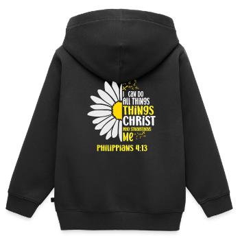 Je peux tout faire à travers la fleur de marguerite du Christ - Sweat Premium à capuche zippé enfant bio - noir - Dos - AI Model Kid Male (0cm)