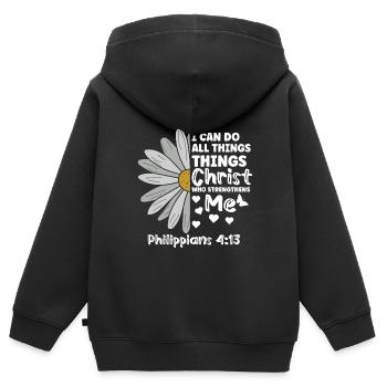 Je peux tout faire à travers la fleur de marguerite du Christ - Sweat Premium à capuche zippé enfant bio - noir - Dos - AI Model Kid Male (0cm)