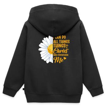 Je peux tout faire à travers la fleur de marguerite du Christ - Sweat Premium à capuche zippé enfant bio - noir - Dos - AI Model Kid Male (0cm)