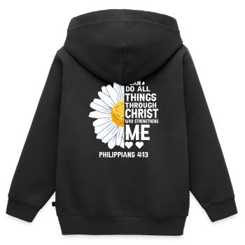 Je peux tout faire à travers la fleur de marguerite du Christ - Sweat Premium à capuche zippé enfant bio - noir - Dos - AI Model Kid Male (0cm)