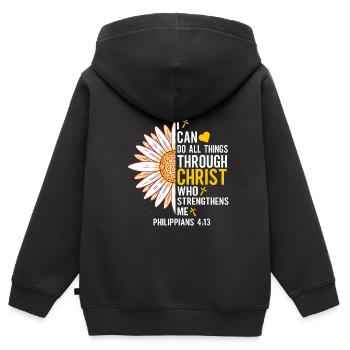 Je peux tout faire à travers la fleur de marguerite du Christ - Sweat Premium à capuche zippé enfant bio - noir - Dos - AI Model Kid Male (0cm)
