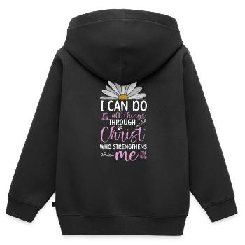 Je peux tout faire à travers la fleur de marguerite du Christ - Sweat Premium à capuche zippé enfant bio - noir - Dos - AI Model Kid Male (0cm)