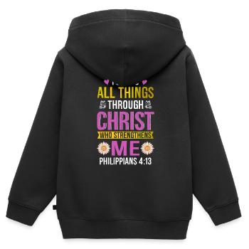 Je peux tout faire à travers la fleur de marguerite du Christ - Sweat Premium à capuche zippé enfant bio - noir - Dos - AI Model Kid Male (0cm)