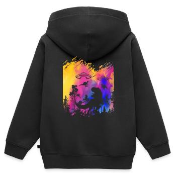 Außerirdischer Dinosaurier UFO Entführung - Kinder Premium Organic Zip Hoodie - Schwarz - Hinten - AI Model Kid Male (0cm)