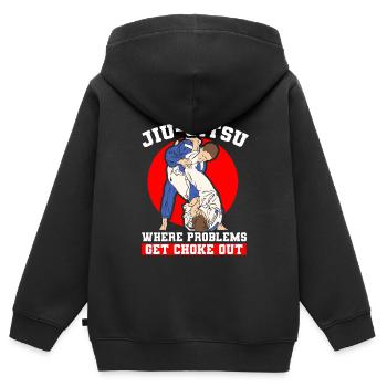 Jiu Jitsu Brésilien BJJ MMA Grappling - Sweat Premium à capuche zippé enfant bio - noir - Dos - AI Model Kid Male (0cm)