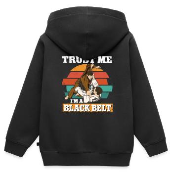 Jiu Jitsu Brésilien BJJ MMA Grappling - Sweat Premium à capuche zippé enfant bio - noir - Dos - AI Model Kid Male (0cm)