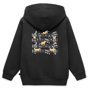 Katzen Spielen Mit Musiknotizkatze - Kinder Premium Organic Zip Hoodie - Schwarz - Hinten - AI Model Kid Male (0cm)