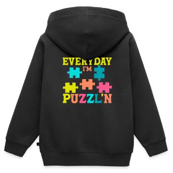 Puzzle Pièce Puzzle Amateur de Puzzle - Sweat Premium à capuche zippé enfant bio - noir - Dos - AI Model Kid Male (0cm)